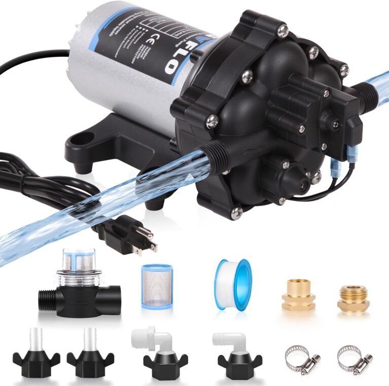 Upgraded 110V AC Fresh Water Pump, 7GPM 70PSI, Five Chamber Self-Priming Diaphragm Pump with Heavy Duty Pressure Switch & Strainer for RV, Marine，Home Water System, Irrigating & Industrial Settings
