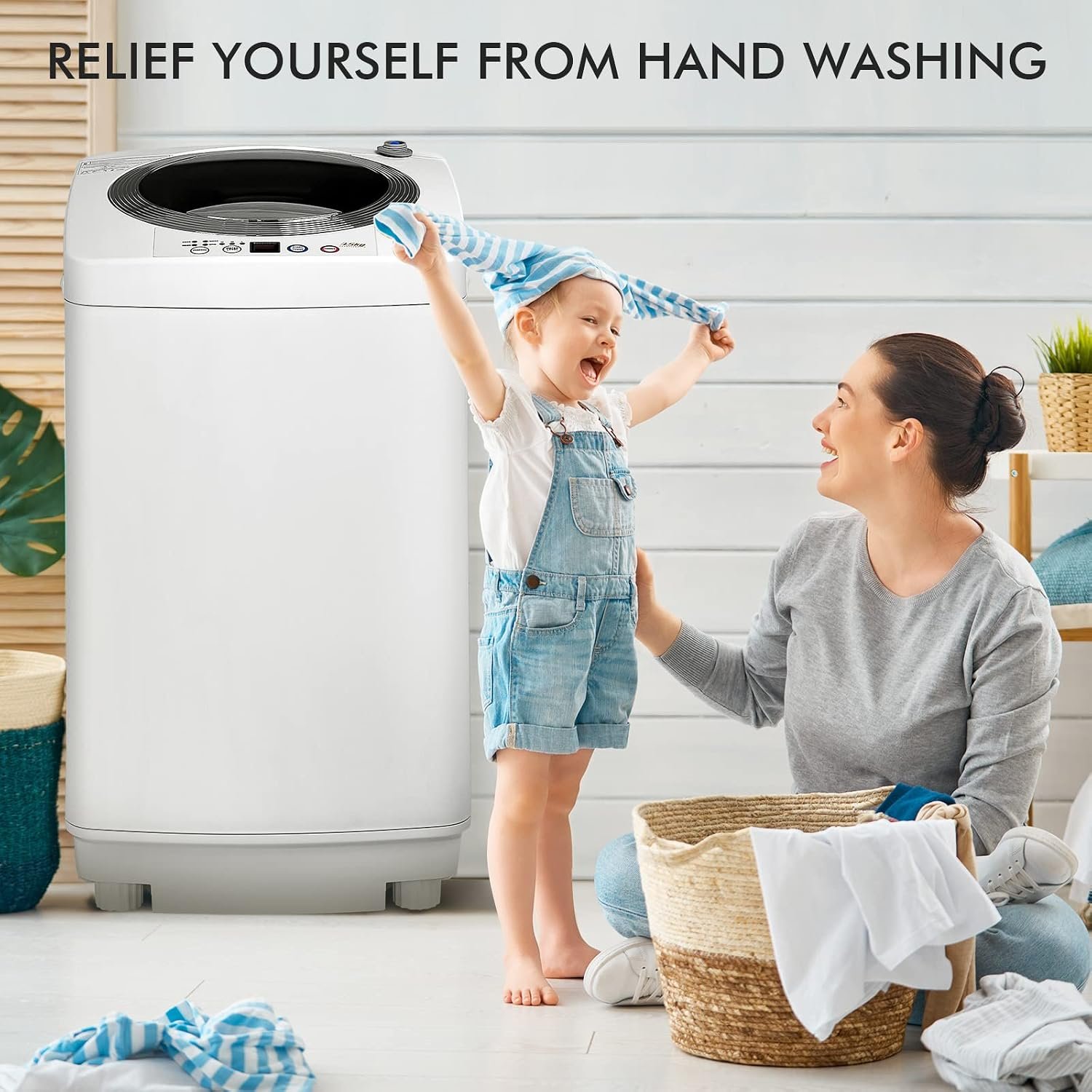 COSTWAY Portable Washing Machine, 8Lbs Capacity Full-automatic Washer with 6 Wash Programs, LED Display, 3 Water Levels, Compact Laundry Washer and Dryer Combo for Home, Apartment, Dorm, RVs - Image 2