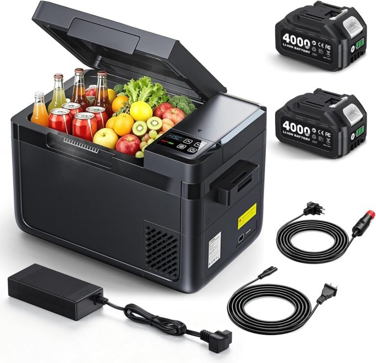 TaskStar 12 Volt Portable Car Refrigerator, 26QT(25L) Fridge with 2× 4.0Ah Batteries, 12/24V DC 100~240V AC Compressor Electric Cooler, -4℉~68℉ Freezer for Car Truck Van RV Camping Road Trip Travel