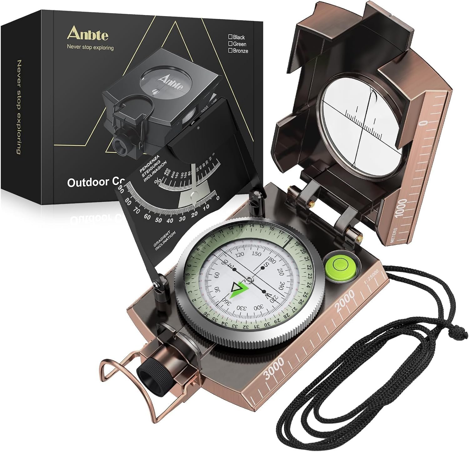 Anbte Hiking Compass, IP65 Waterproof Metal Compass for Camping Navigation