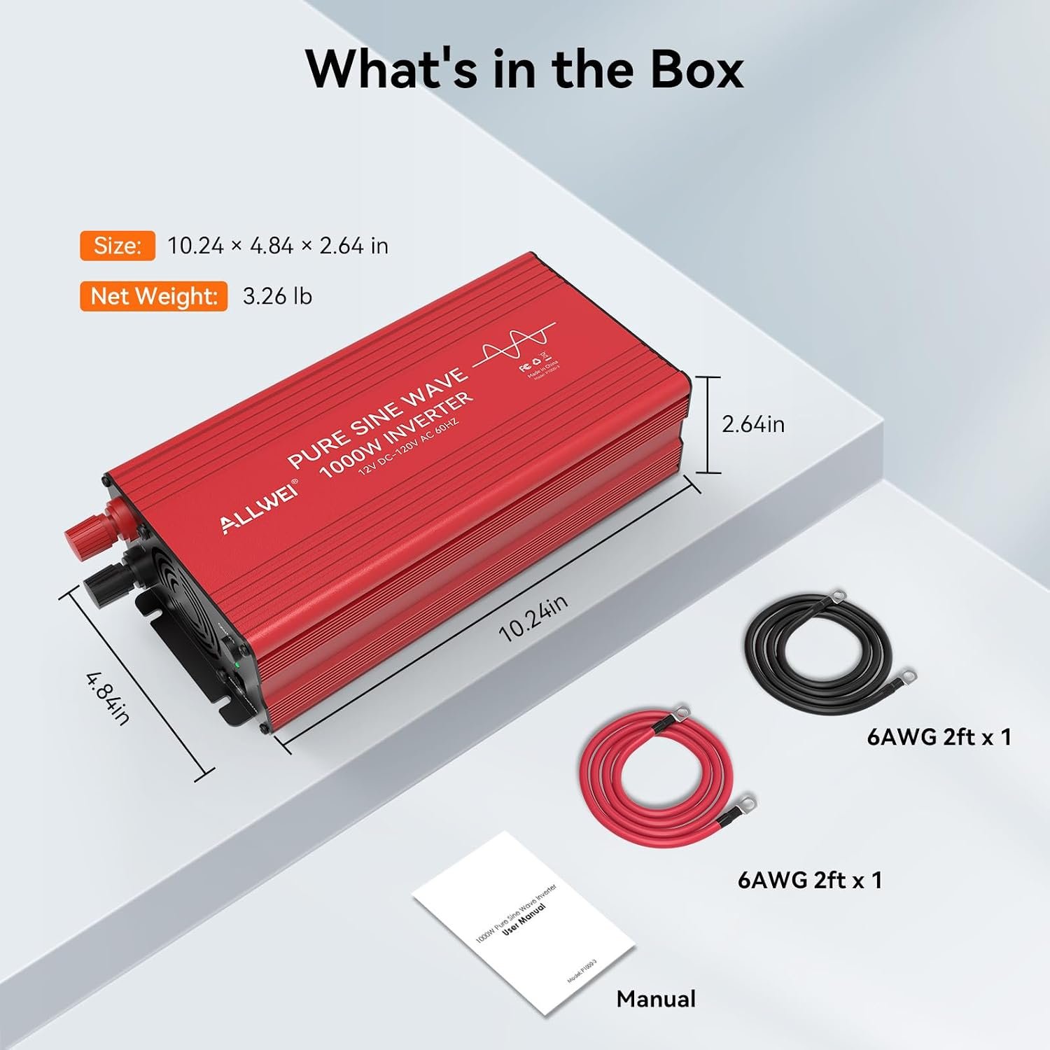 ALLWEI 1000W Pure Sine Wave Inverter, 12V DC to 120V AC Converter - Image 7