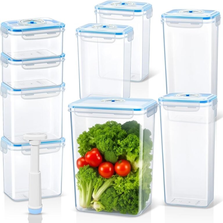LemonRoad 9 Set Vacuum Seal Storage Food Containers with Lids (9 containers &9 Lids &1 Hand Vacuum Pump), Premium Airtight Food Storage, Airtight and Leak Proof(Clear)