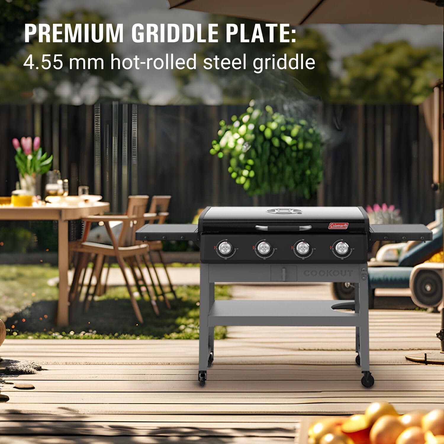 Coleman CO-550GG, Cookout 4-Burner Propane Gas Griddle with Lid, 50,000 BTU Flat Top Grill, 720 sq in Cooking Surface, Outdoor LP Griddle Station - Image 9