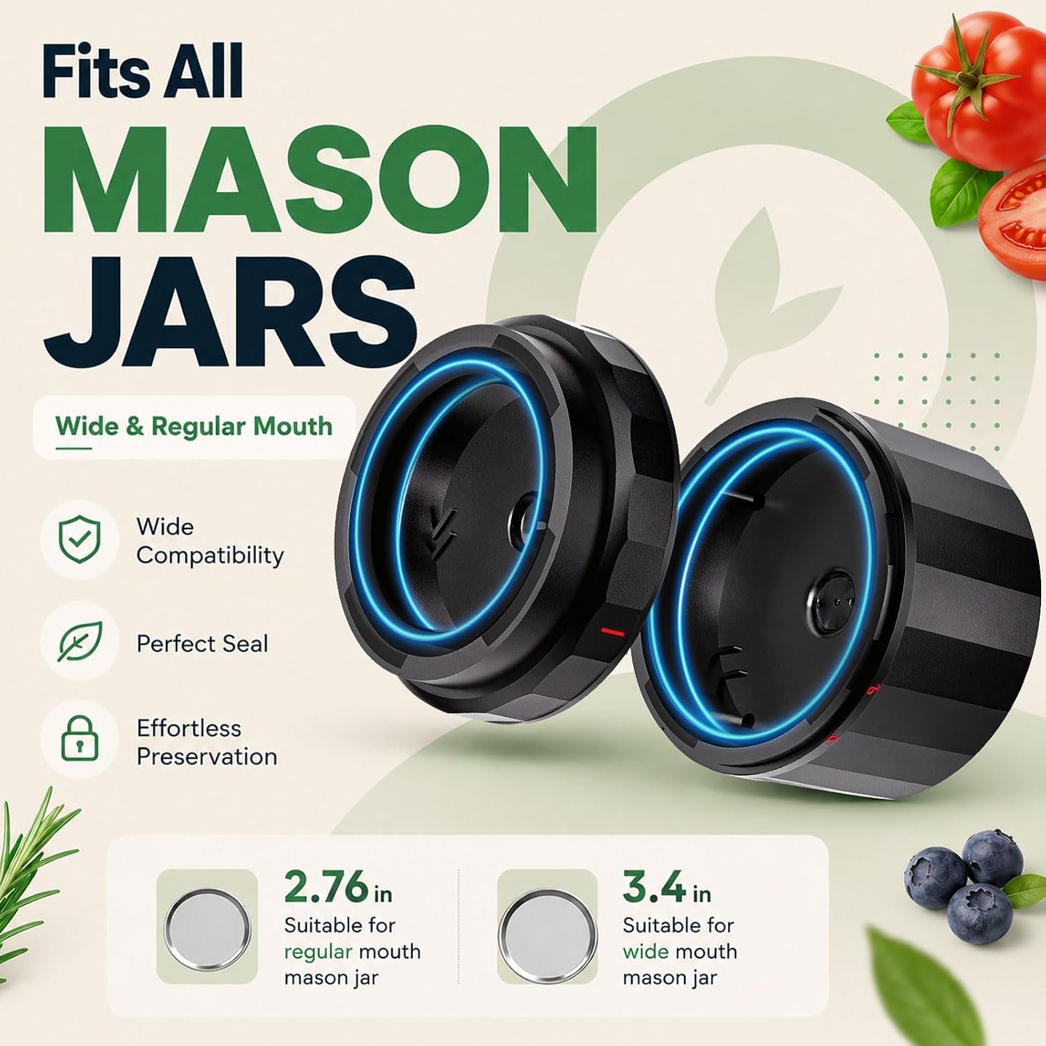 M11 Electric Mason Jar Vacuum Sealer Kit - with Wide and Regular Mouth Mason Lids, Jar Vacuum Sealer for Canning Jars, Vacuum Sealing Machine for Food Storage Black - Image 3