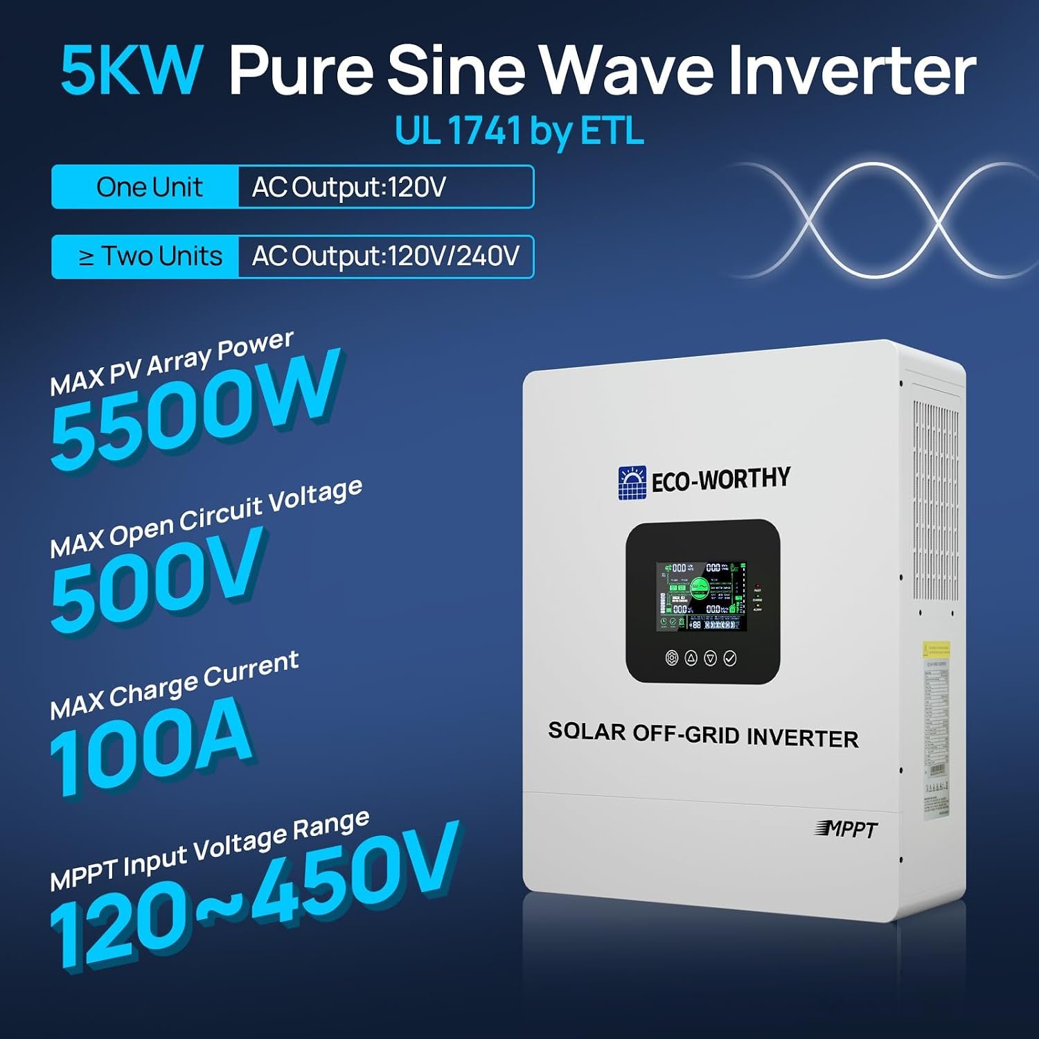 ECO-WORTHY 48V Home Backup Power, 10240Wh LiFePO4 Battery,AC 5000W Inverter - Image 5