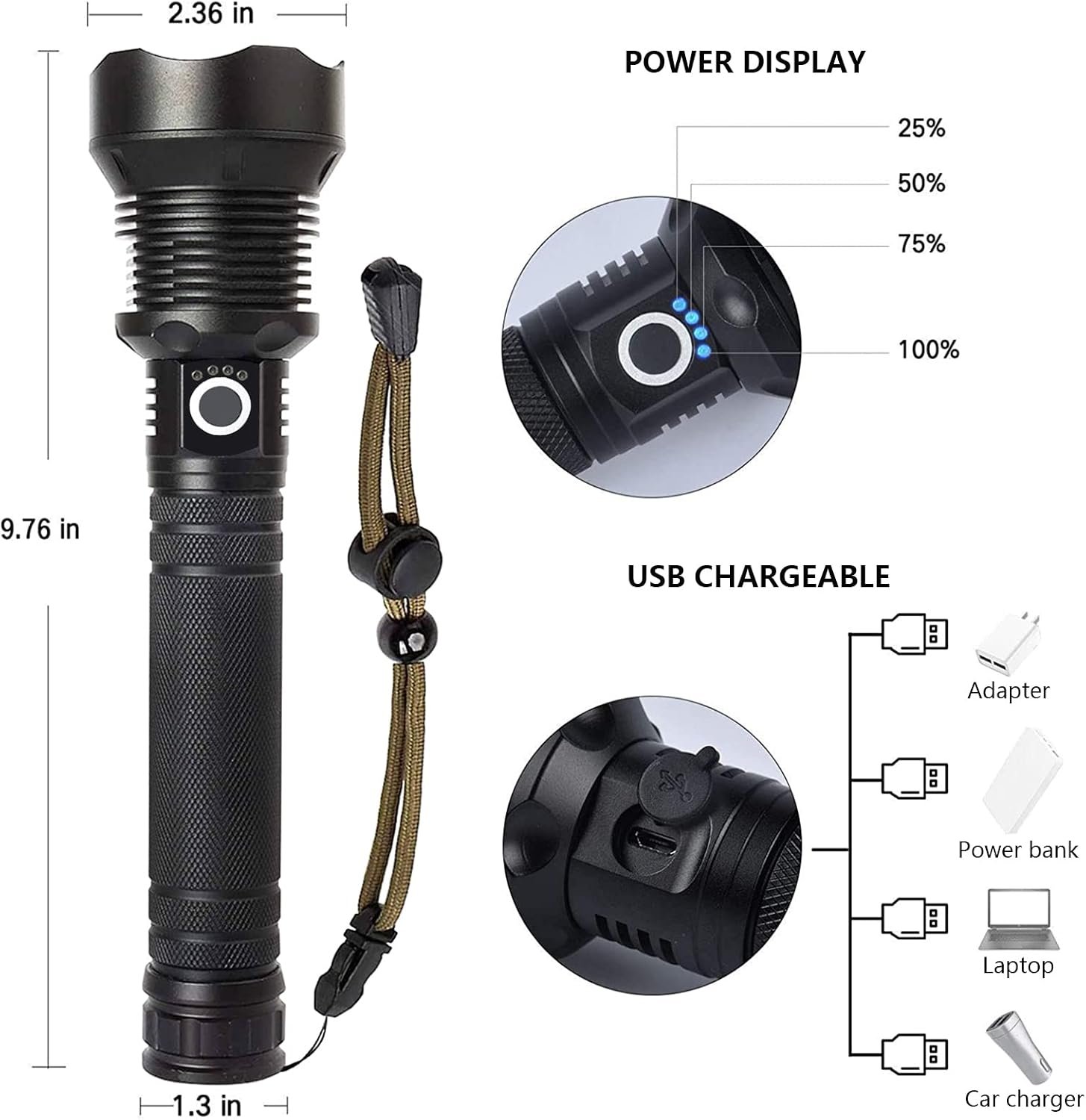 Lylting Rechargeable LED Flashlights High Lumens, 99,000 Lumens Super Bright Flashlight with 5 Modes & Waterproof, Powerful Handheld Flashlight for Camping Emergencies - Image 5