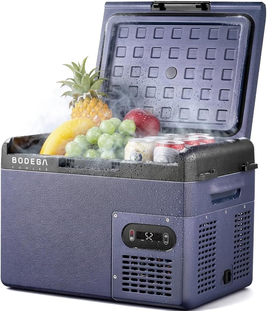 BODEGA 12 volt Car Refrigerator – 16QT Portable, Low Noise, Fast Cooling with LED Display, Multiple Charging Options, Energy-Efficient for Road Trips & Outdoor Adventures