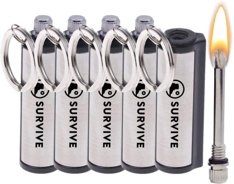 SURVIVE Permanent Match, Pack of 5, the Forever Lighter, Emergency Fire Starter Striker Set, Metal Keychain Unlimited Waterproof Stick