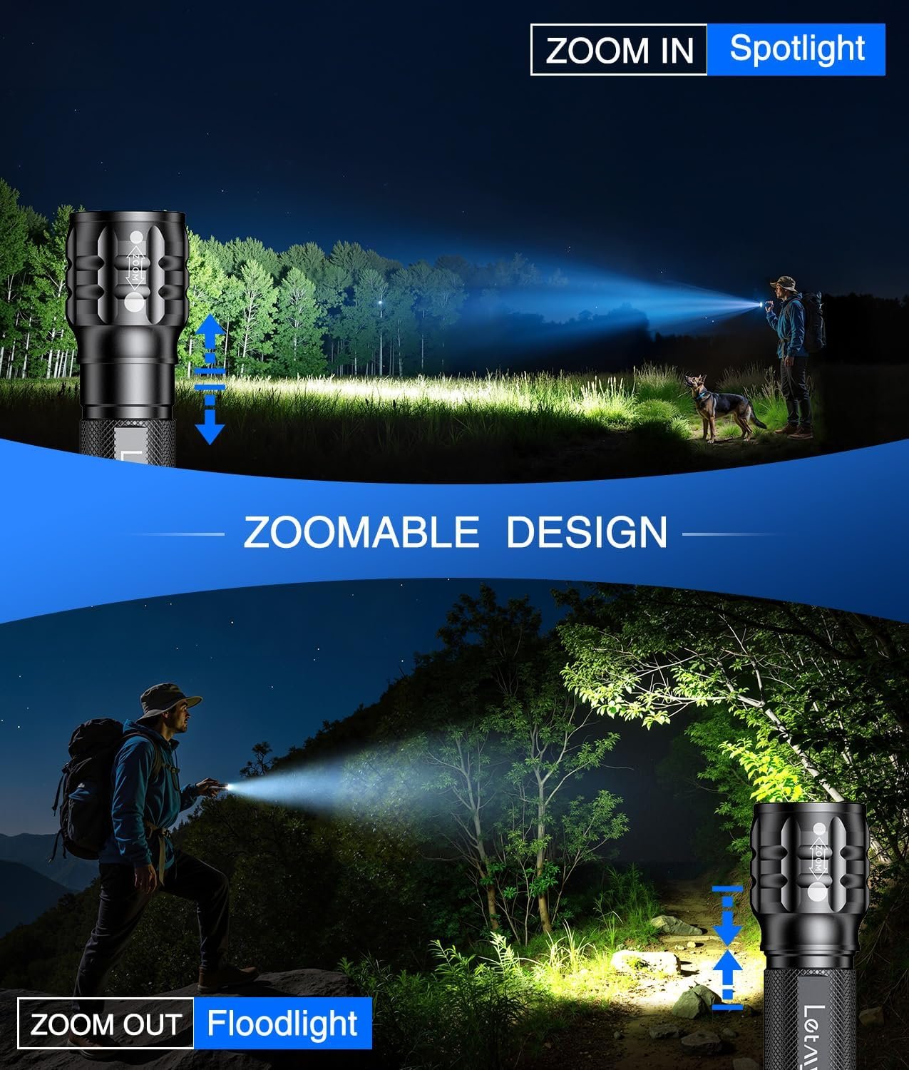 LETMY 4 Pack Rechargeable Flashlights 3 Modes Zoomable LED Flashlights - Image 4