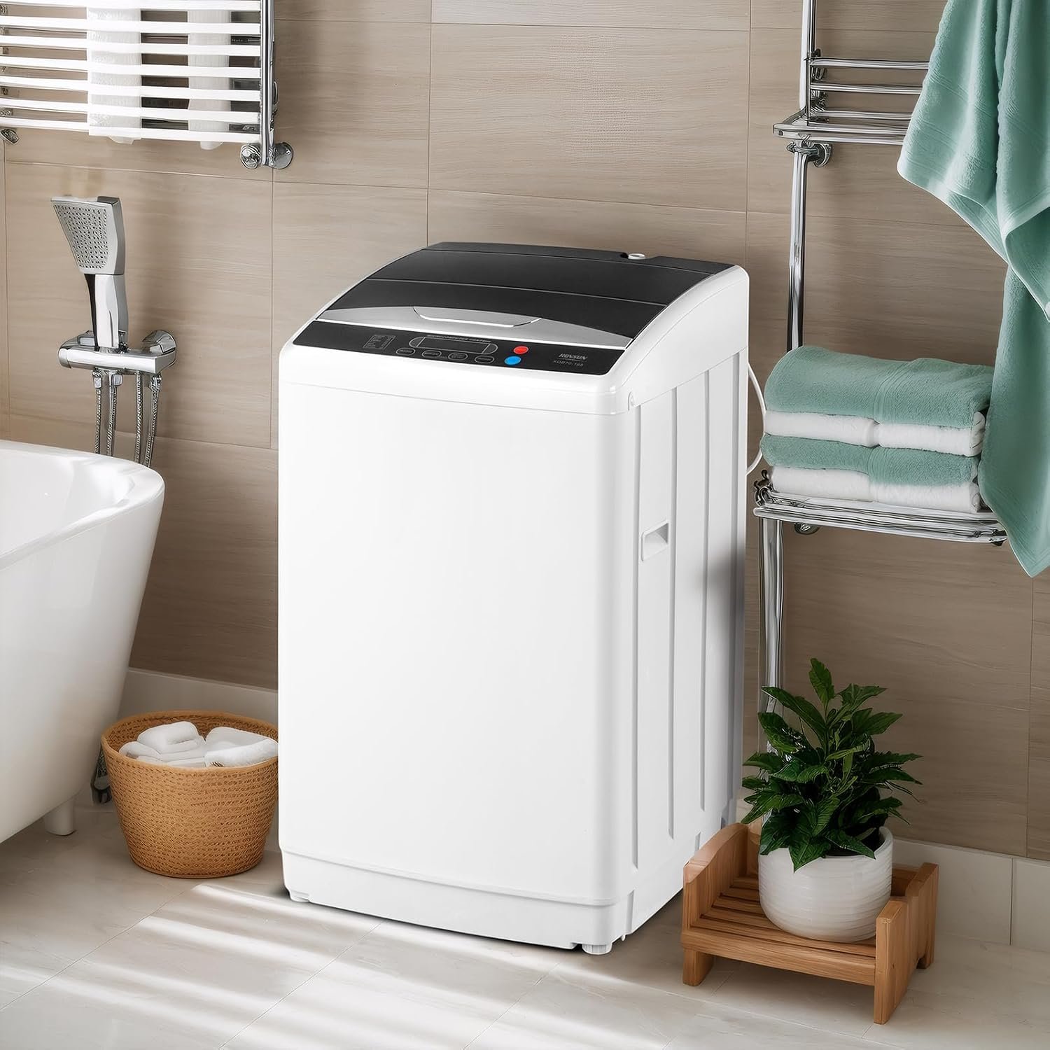 ROVSUN 25LBS Portable Washing Machine, Full-Automatic Electric Laundry Machine with Stainless Steel Drum, Compact Washer and Spin Dryer Combo with Drain Pump for Home, Apartment - Image 9