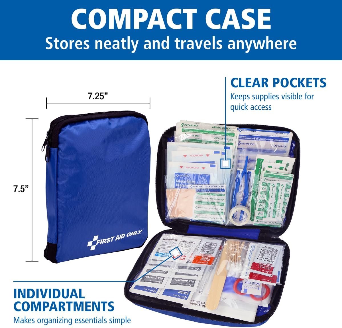 First Aid Only 298 Piece All-Purpose Emergency First Aid Kit for Home, Office, Car, Apartment, Dorm, and Camping, Travel-Friendly Compact Pouch Fits in Backpacks, Suitcases, Cabinets, and Drawers - Image 5