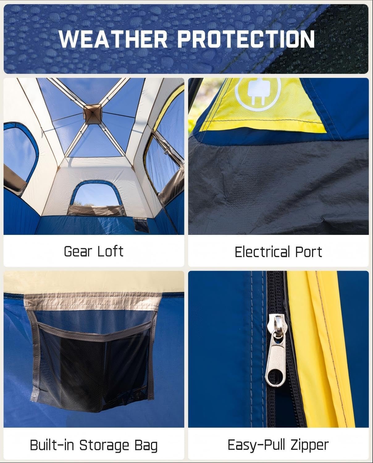 FanttikOutdoor Camping Tent 4/6/8/10 Person Instant Cabin Tent Setup in 60 Seconds with Rainfly & Windproof Portable with Carry Bag for Family Camping & Hiking, Upgraded Ventilation, Navy Blue - Image 4