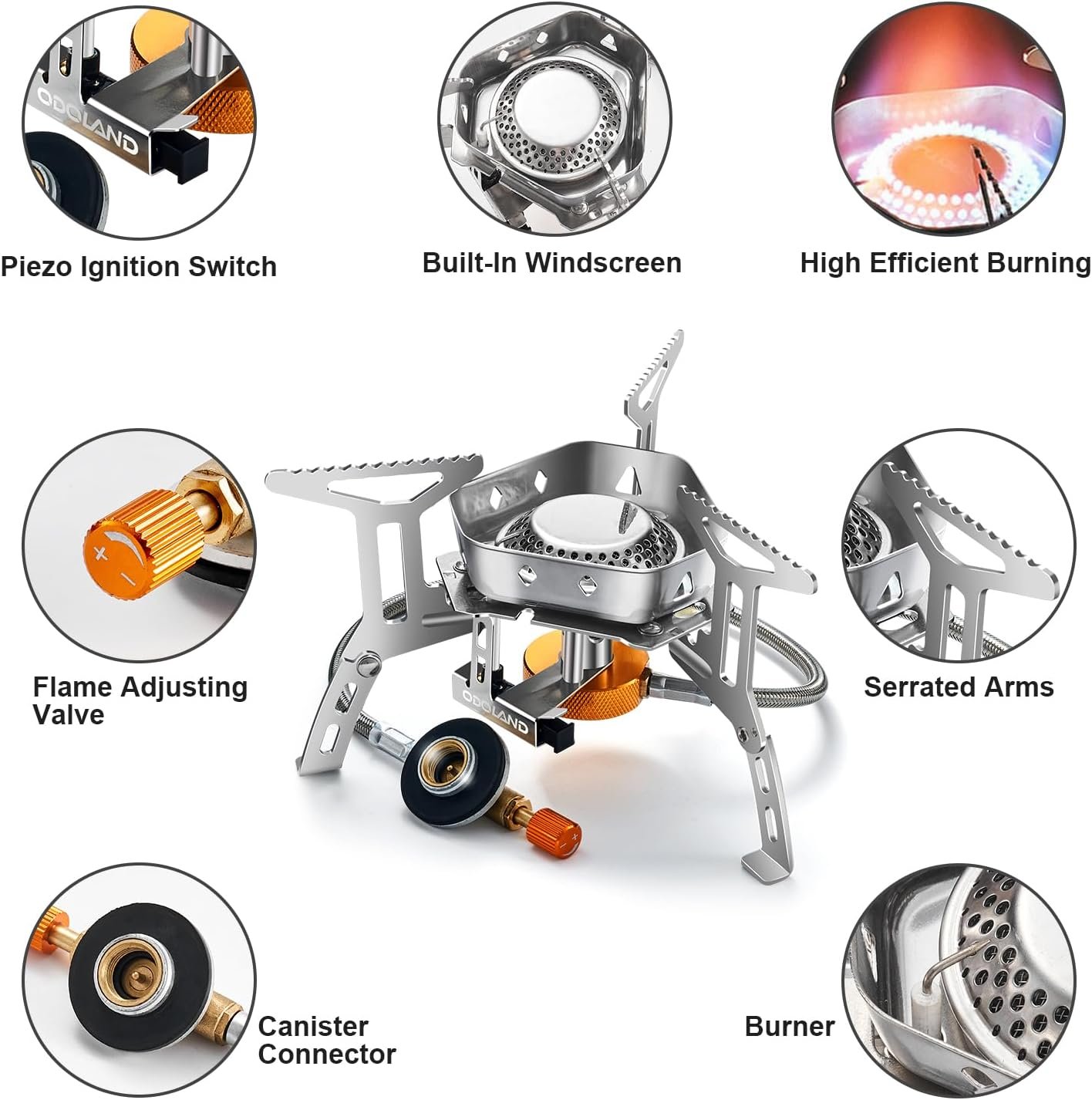 Odoland 3500W/6800W Windproof Camp Stove Camping Gas Stove with Fuel Canister Adapter, Piezo Ignition, Carry Case, Portable Collapsible Stove Burner for Outdoor Backpacking Hiking and Picnic - Image 7