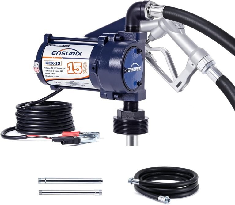12V Fuel Transfer Pump 15 GPM Transfer Tank Pump with Manual Nozzle & Hose