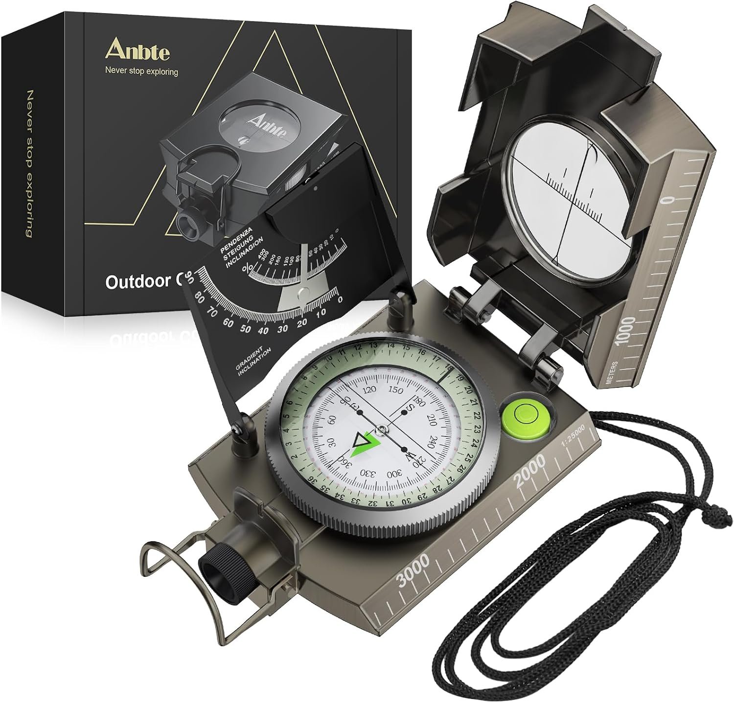Anbte Hiking Compass, IP65 Waterproof Metal Compass for Camping Navigation