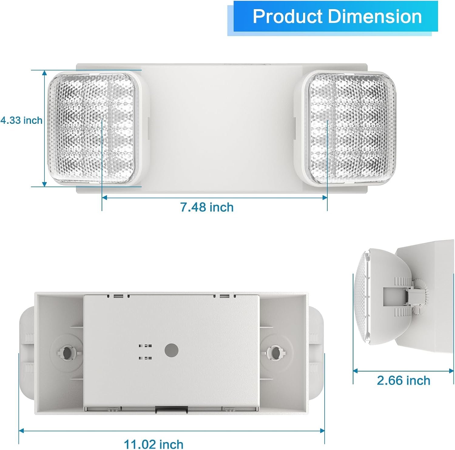 6 Packs LED Emergency Lights with Battery Backup, Two Head Adjustable Square LED Emergency Lighting for Home/Business, UL 924 Certified-Wall Mount, Hard Wired, 120-277V, Fire Resistant. - Image 4