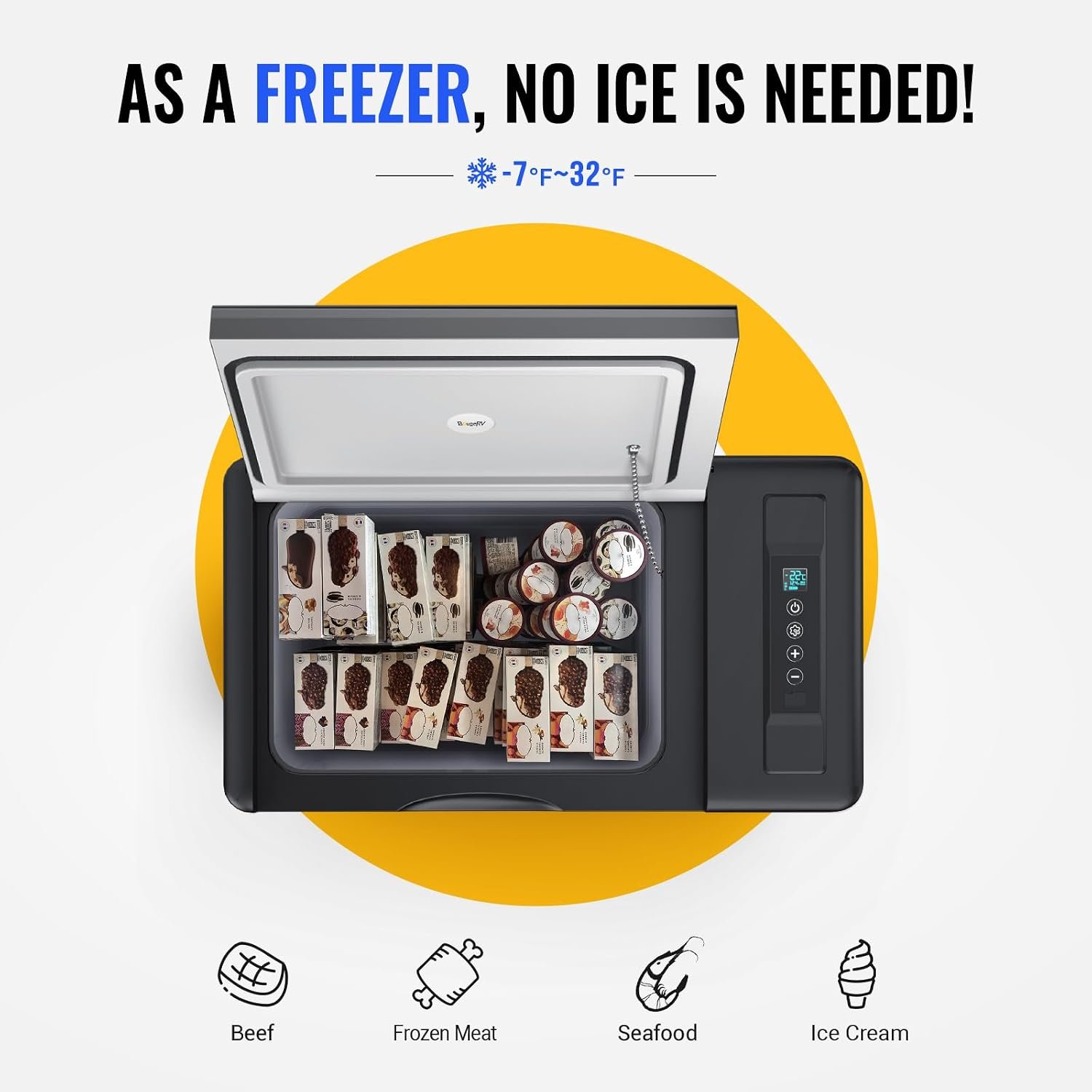 BougeRV 12v refrigerator 23 Quart, -8℉~50℉ Portable Freezer for Car, Black - Image 2