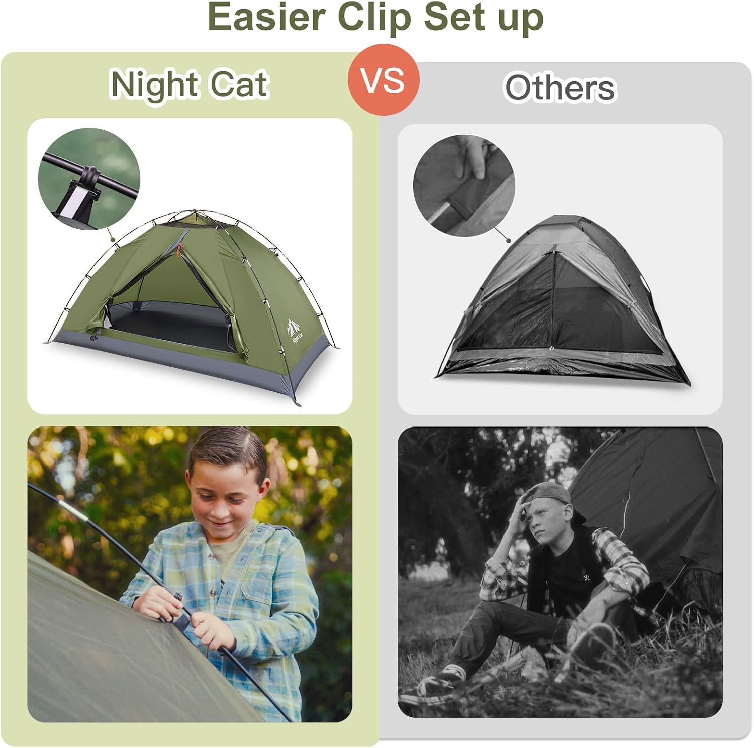 Night Cat Upgraded Backpacking Tents 1 2 Persons Easy Clip Setup Camping Tent Adults Scouts Heavy Rainproof Compact Lightweight - Image 2