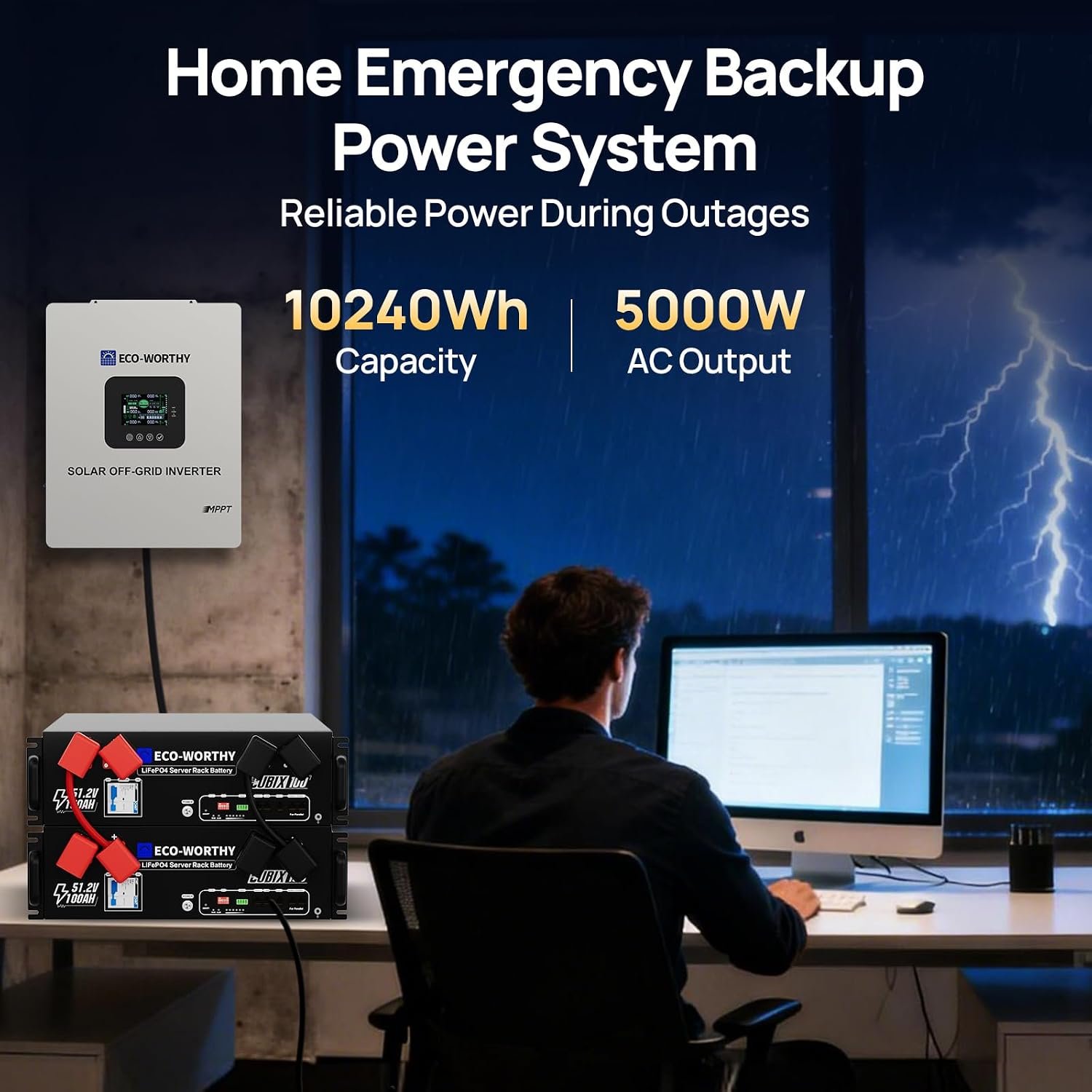 ECO-WORTHY 48V Home Backup Power, 10240Wh LiFePO4 Battery,AC 5000W Inverter - Image 2