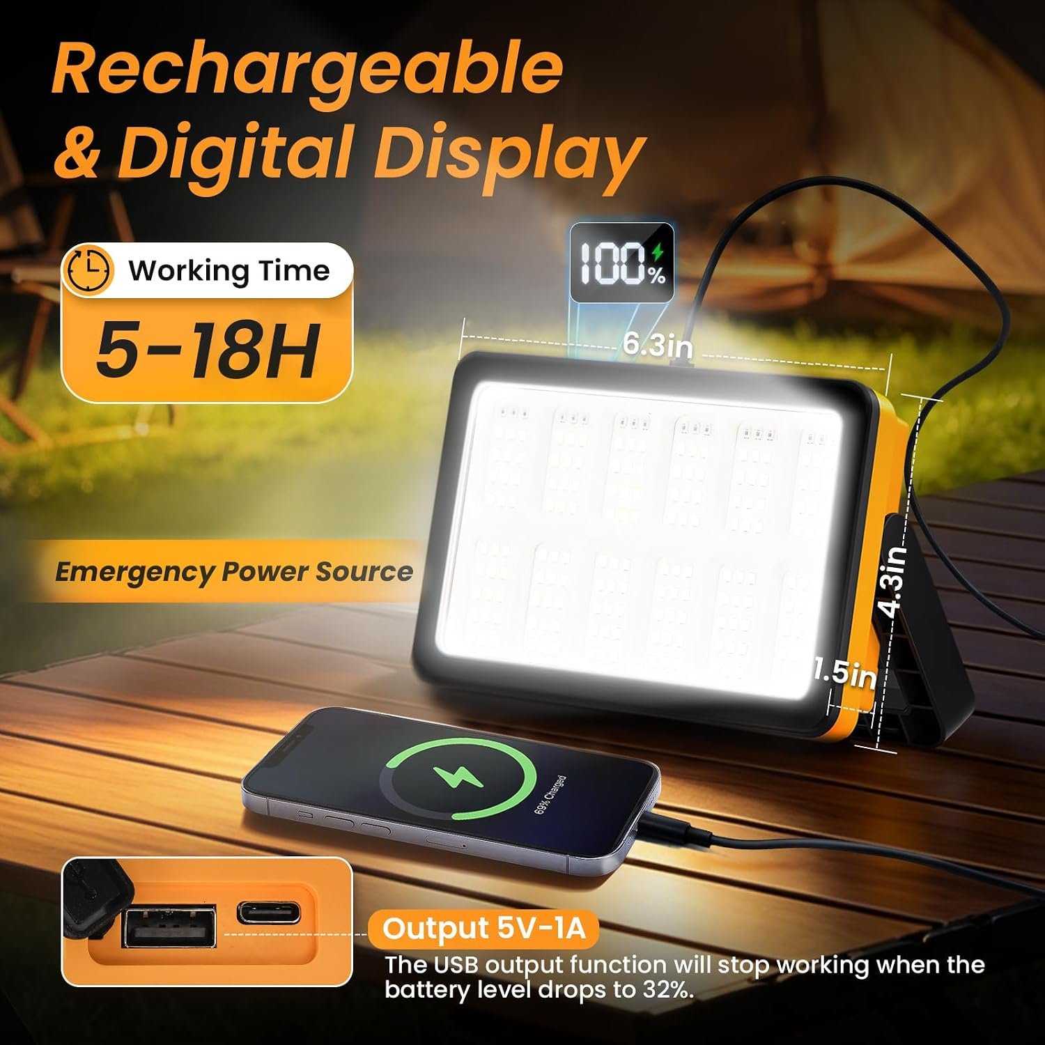 2Pack Solar Rechargeable LED Work Light with Magnetic Stand - Image 3