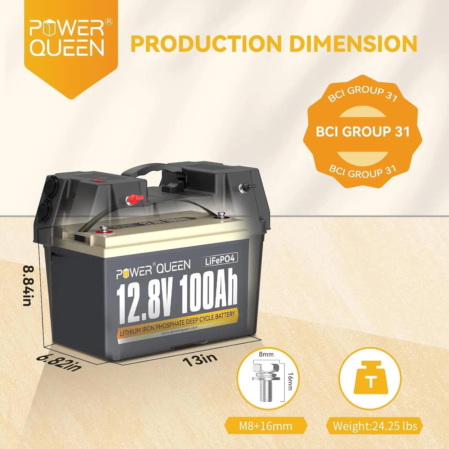 power queen 12V 100Ah LiFePO4 Battery Group 31 Lithium Battery for RV Solar - Image 7
