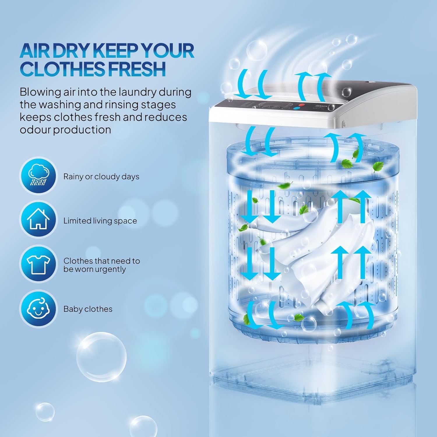 ROVSUN 25LBS Portable Washing Machine, Full-Automatic Electric Laundry Machine with Stainless Steel Drum, Compact Washer and Spin Dryer Combo with Drain Pump for Home, Apartment - Image 5