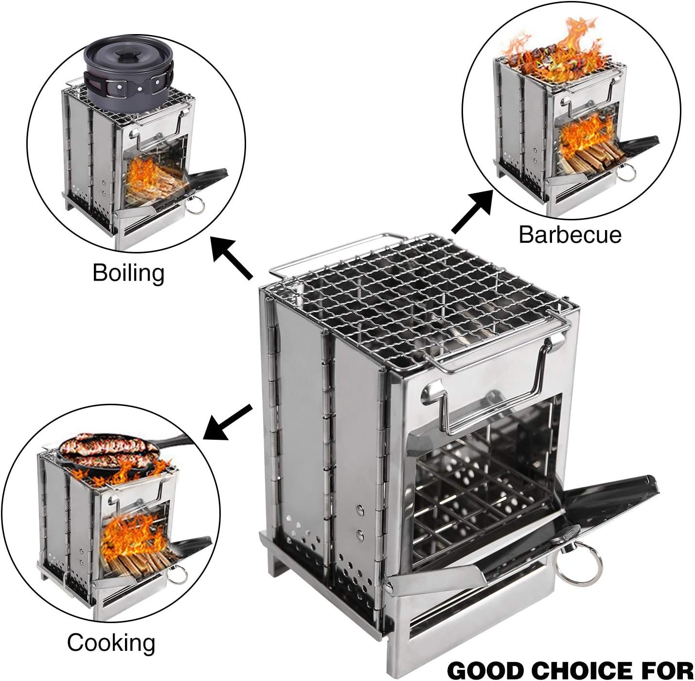 REDCAMP Wood Burning Folding Camp Stove Stainless Steel Grid, Portable Collapsible Backpacking Stove Survival Rocket Stove for Hiking Outdoor Tent Camping Picnic BBQ, Samll - Image 7