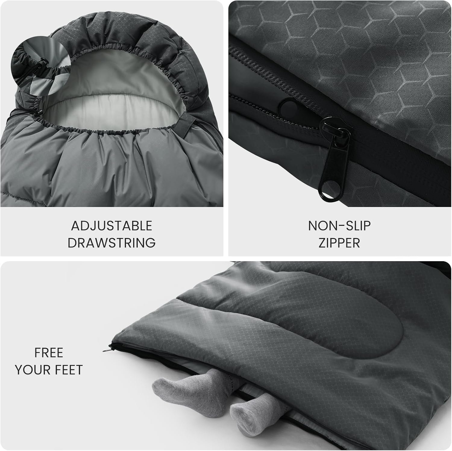 Camping Sleeping Bag for Adults 3-4 Season, Cold Weather Rated Sleeping Bag Waterproof Windproof with Inflatable Pillow, Breathable Foot Zipper, Soft Brushed Fabric, Portable for Outdoor Hiking Travel - Image 4