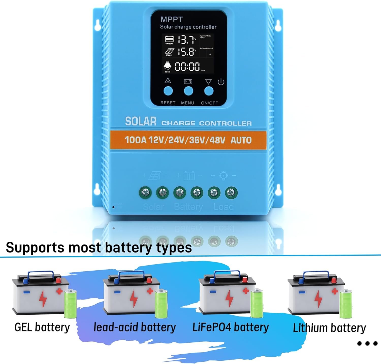 Upgraded 100A MPPT Solar Charge Controller 12V 24V 36V 48V LCD Display Battery Intelligent Regulator Max 100V Input Dual USB for Lead-Acid/Lithium - Image 5