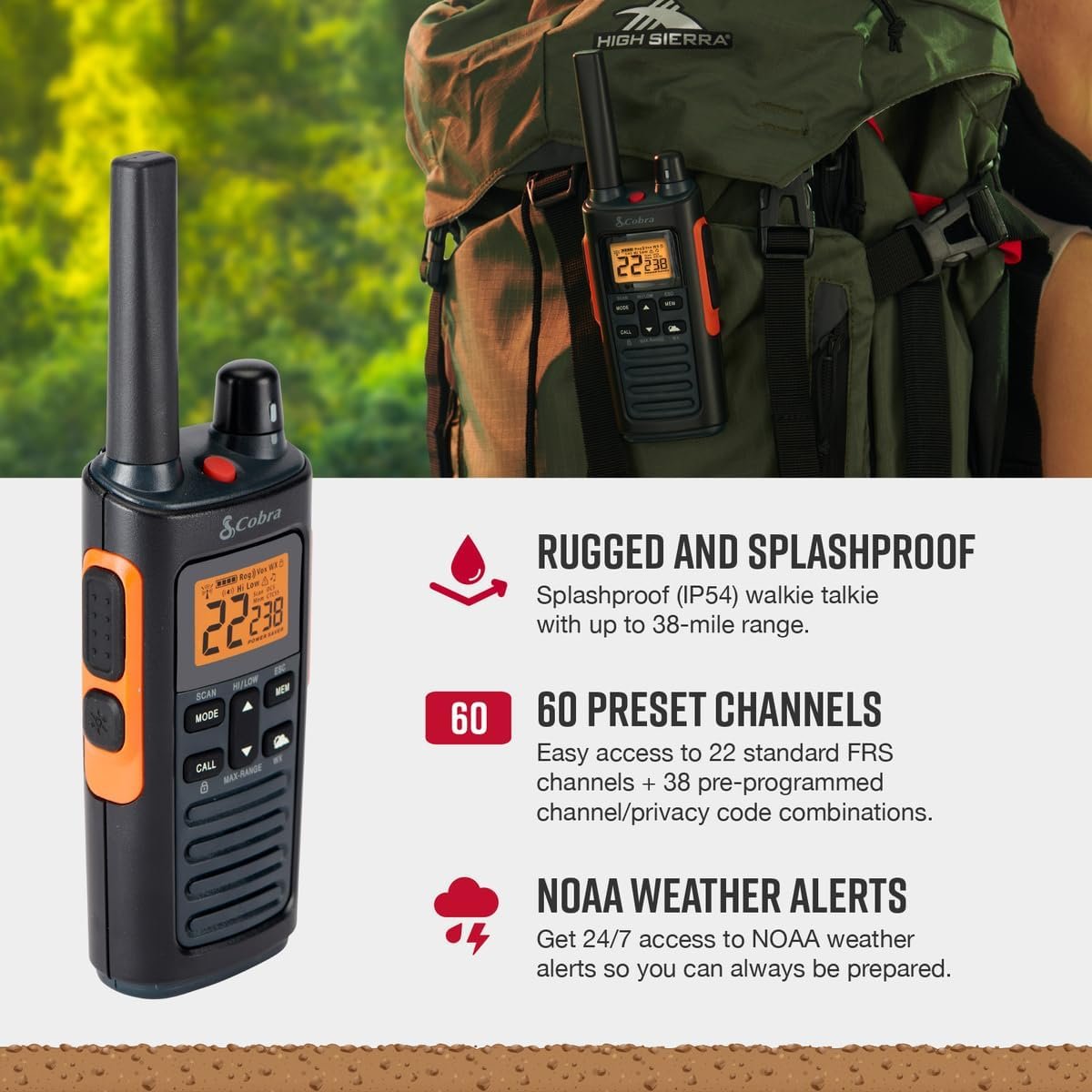 Cobra RX680 Walkie Talkies (2-Pack), IP54 Water Resistant Design - Image 3