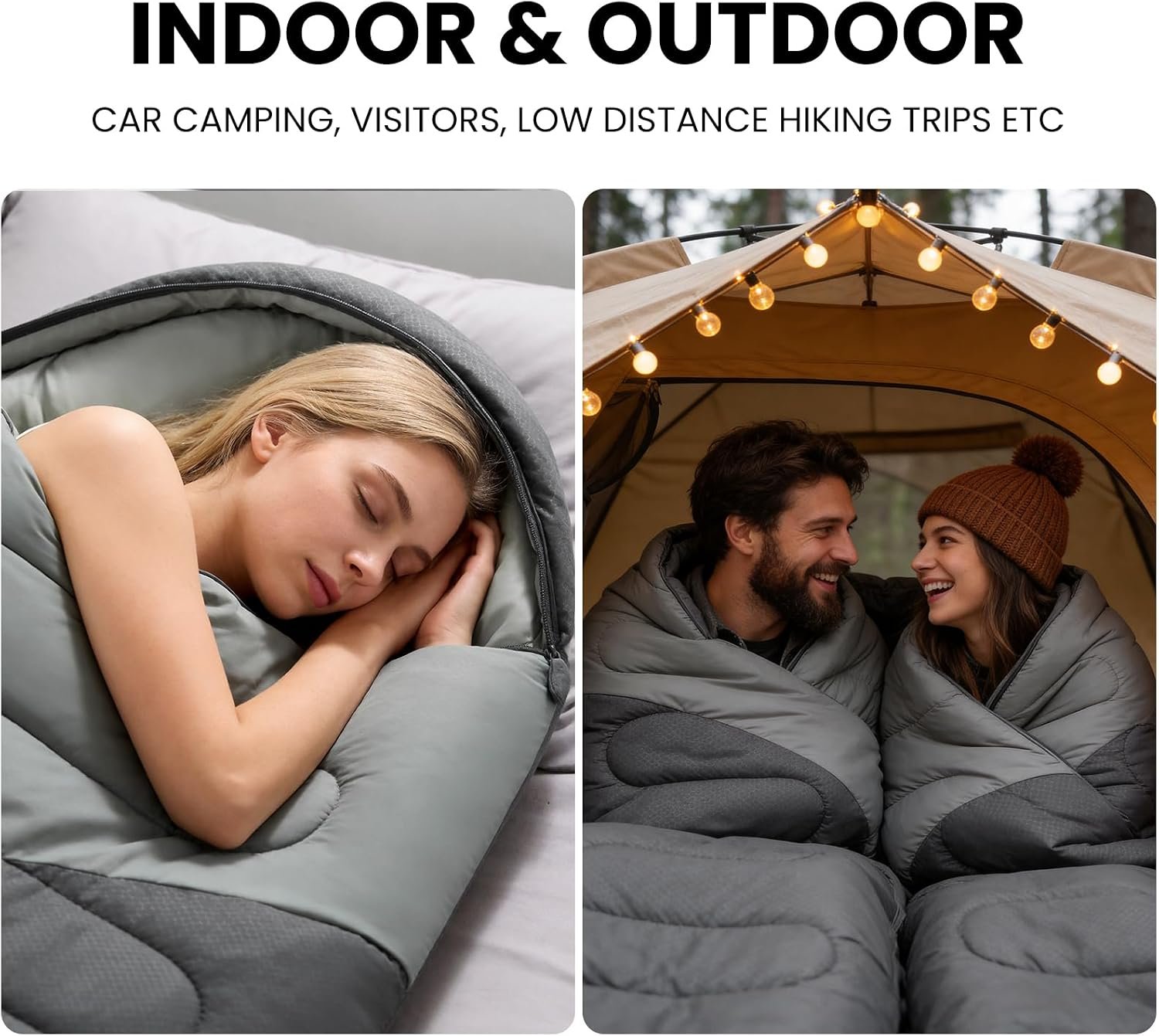Camping Sleeping Bag for Adults 3-4 Season, Cold Weather Rated Sleeping Bag Waterproof Windproof with Inflatable Pillow, Breathable Foot Zipper, Soft Brushed Fabric, Portable for Outdoor Hiking Travel - Image 9