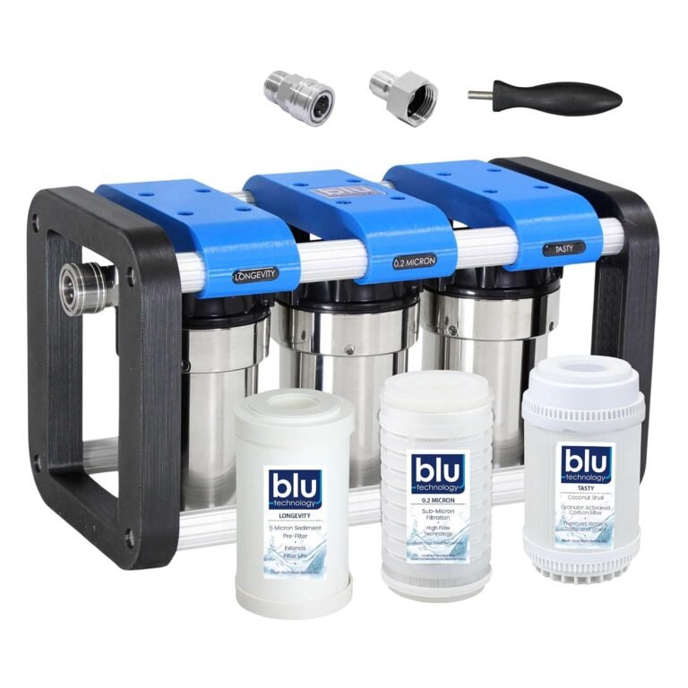 GoBluTech R3, RV Water Filter System, 0.2 Micron Filter for Campers with Compact 5-inch Filters, 3 Stage Premium Filtration System, for RVs, Vans, and Boats - US Veteran Owned