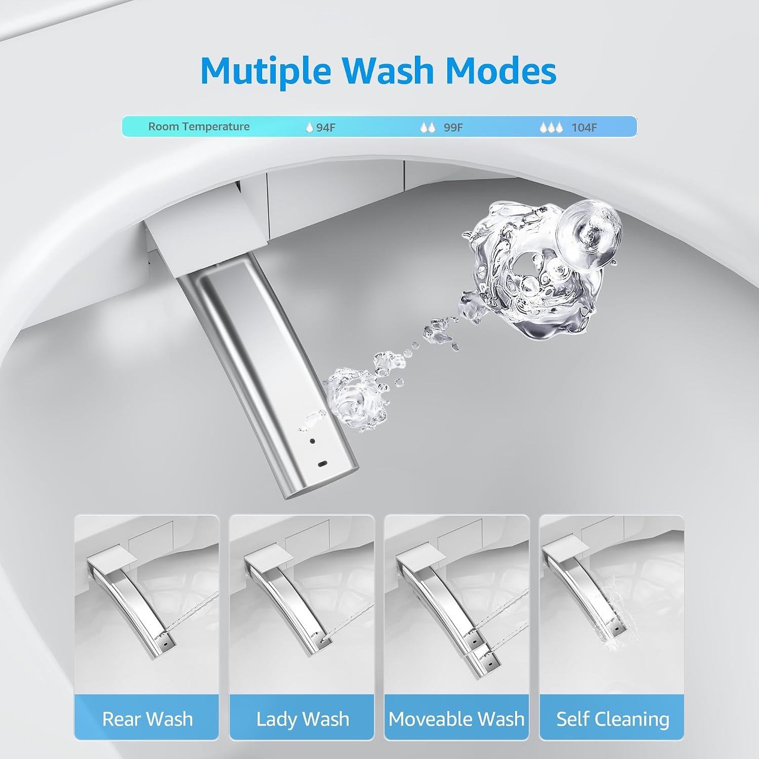 Smart Toilet with Bidet Built In, Heated Seat, Warm Water & Air Dryer, One-piece Tankless Bidet Toilet with Foot Sensor & Night Light, Auto Open/Close Lid & Flush, 1.26GPF Water-Saving Design - Image 4