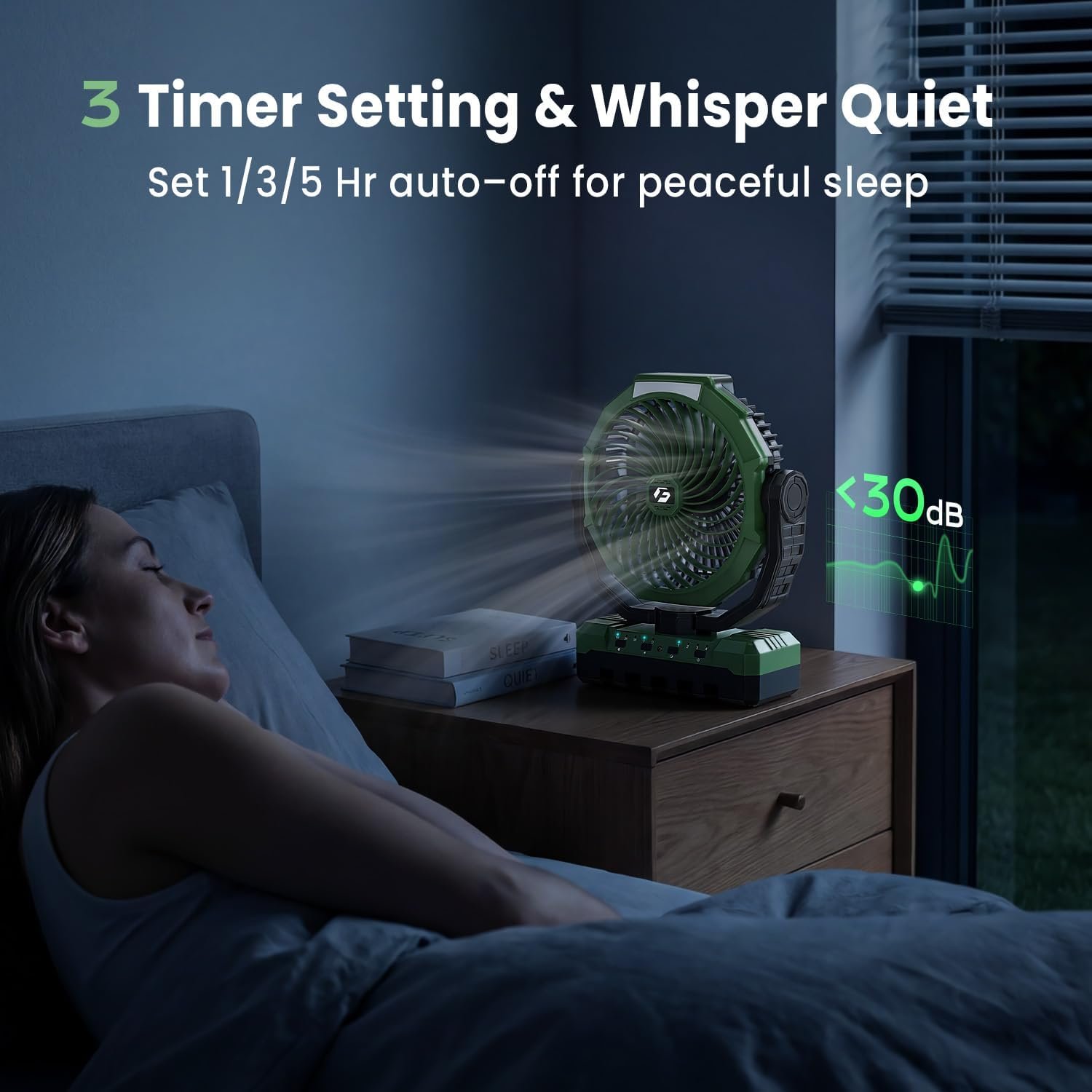 FRIZCOL 3-in-1 Camping Fan - Portable Fans Rechargeable - 24000mAh Battery Powered Fan with Light & Remote for Indoor, Outdoor, Tent, Travel, Fishing, Jobsite, Gifts for Men Dad Him - Green - Image 4