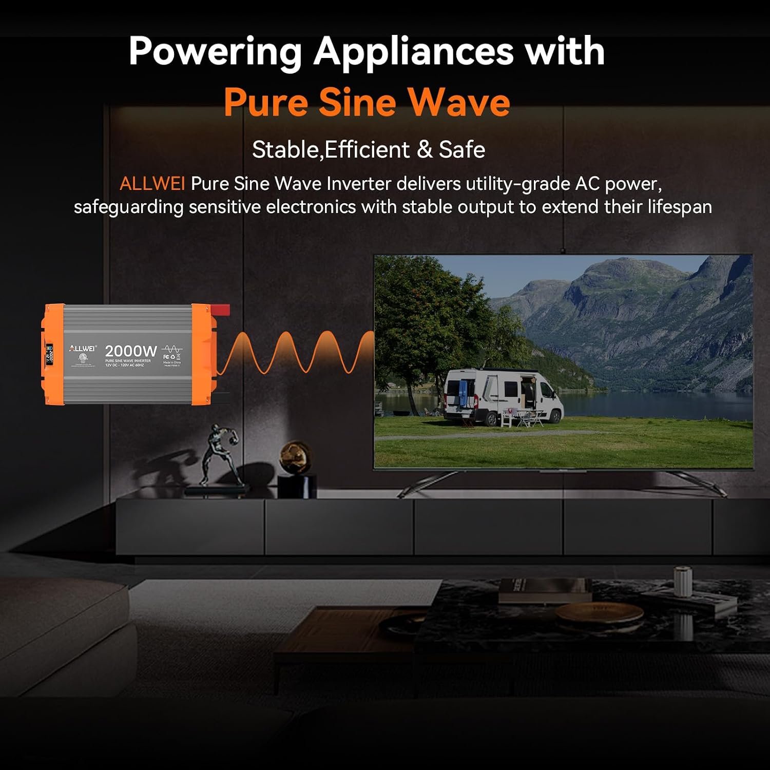 2000W Pure Sine Wave Power Inverter 12V DC to 120V AC, ETL Listed to UL 458 - Image 3