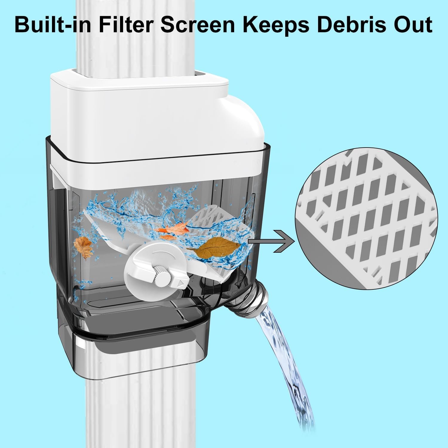 Prestantious Gutter Downspout Diverter with Built-in Filter Screen,White - Image 3