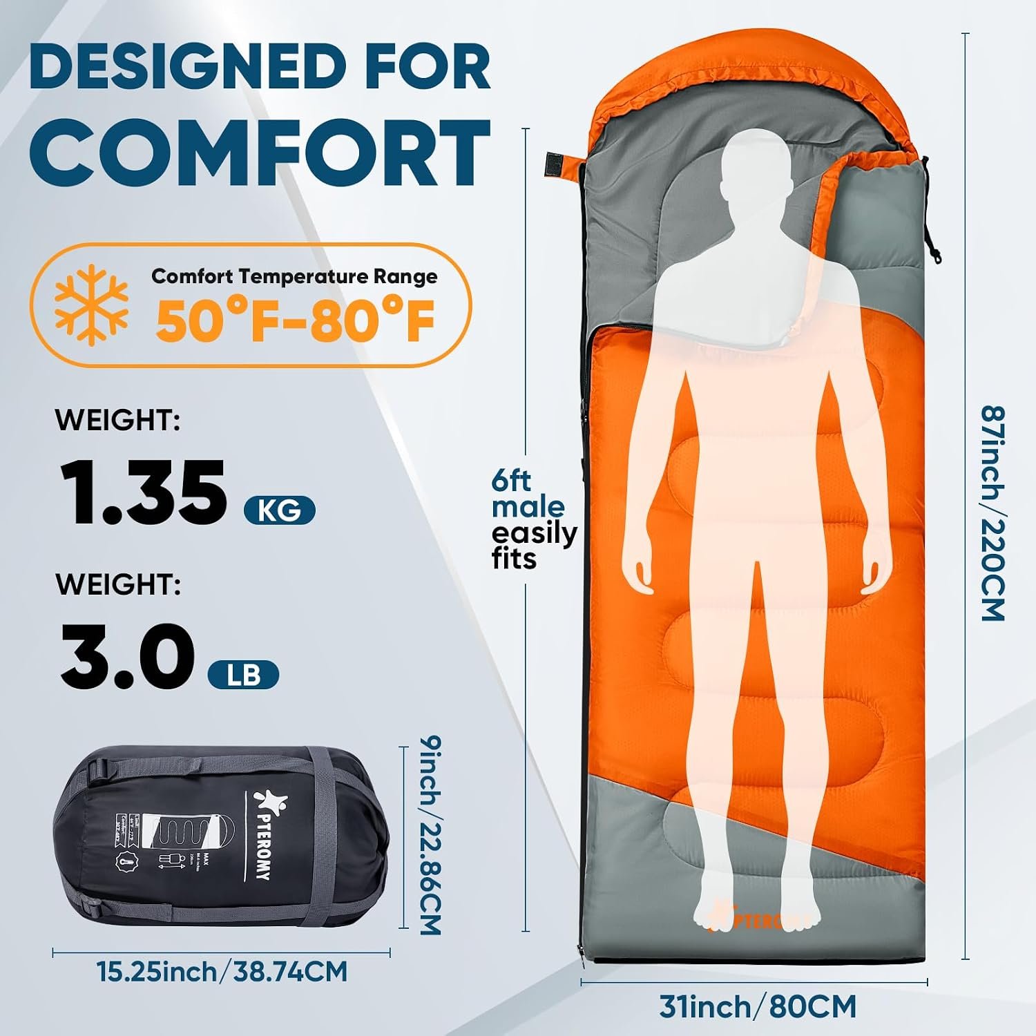 PTEROMY Sleeping Bags for Adults, Lightweight and Machine Washable, Water Resistant Backpacking Camping Sleeping Bag for Warm Cold Weather, Camping Essentials for Hiking Travel - Image 2