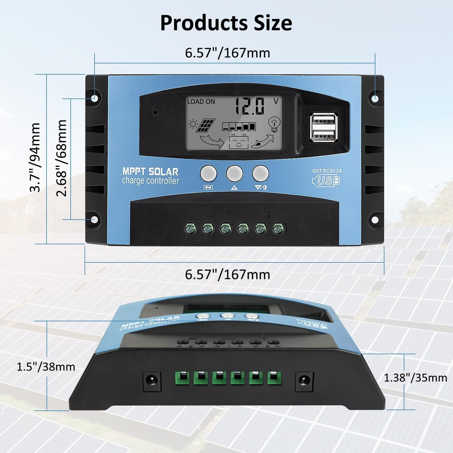 100A MPPT Solar Panel Charging Controller, 12V/24V Auto Solar Battery Charger Controller with LCD Display, Dual USB Port and Timer Setting ON/Off Hours - Image 5