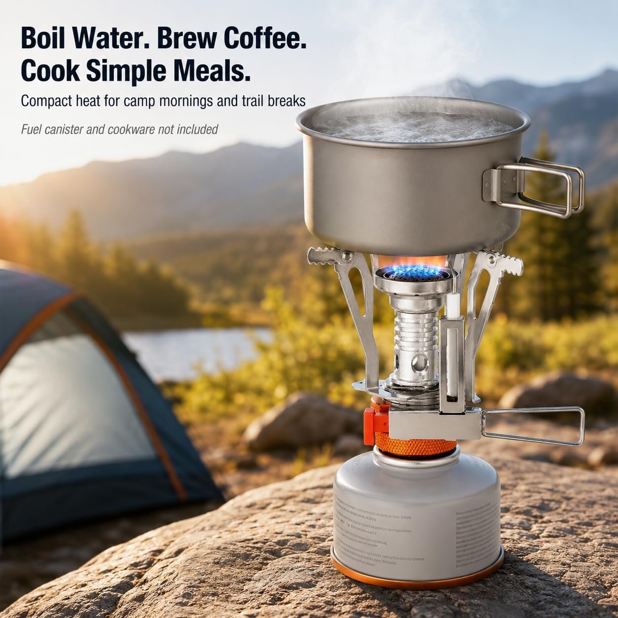 KUBQLIG Portable Camping Stove with Piezo Ignition, 3000W Mini Backpacking Gas Burner for 7/16 Threaded EN417 Fuel Canisters, Wind-Resistant Folding Camp Stove for Hiking Outdoor Cooking - Image 5