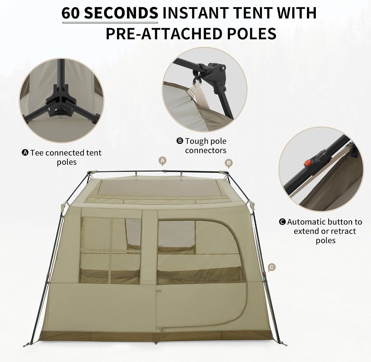 Naturehike Village Instant Tent, 4 Person 8 Person Camping Tent with Full Rainfly, Waterproof Large Cabin Tents for Car Camping - Image 5