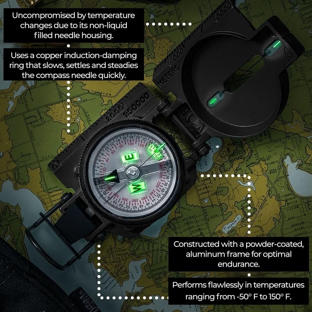 Cammenga Official US Military Tritium Lensatic Compass, Accurate Waterproof Hand Held Compasses with Pouch for Hiking Camping Navigation Survival Backpacking Orienteering - Image 8