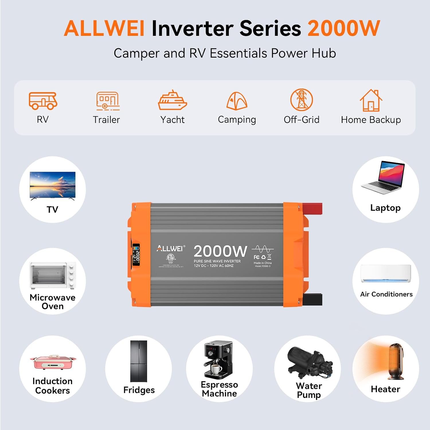 2000W Pure Sine Wave Power Inverter 12V DC to 120V AC, ETL Listed to UL 458 - Image 2