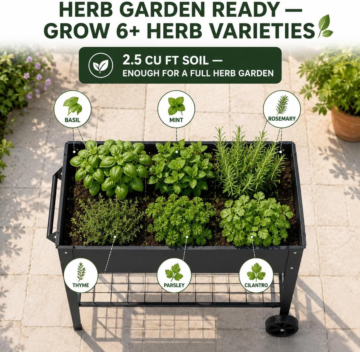 LEETOLLA 32-Inch Elevated Raised Garden Bed with Wheels and Storage Shelf - Image 5