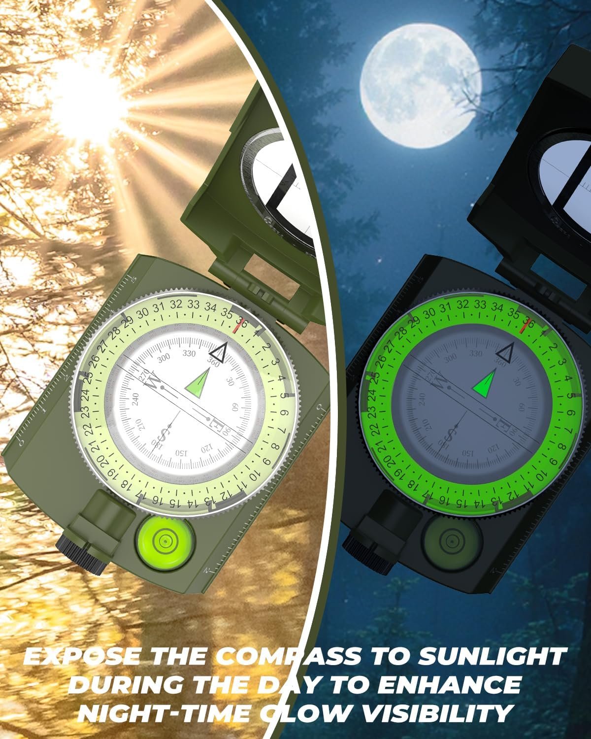 Sportneer Compass: Accurate Durable Lightweight Orienteering Compass with Strap and Carrying Case, Glow in The Dark Waterproof Hiking Essentials for Camping Backpacking, Best Survival Gifts for Kids - Image 4