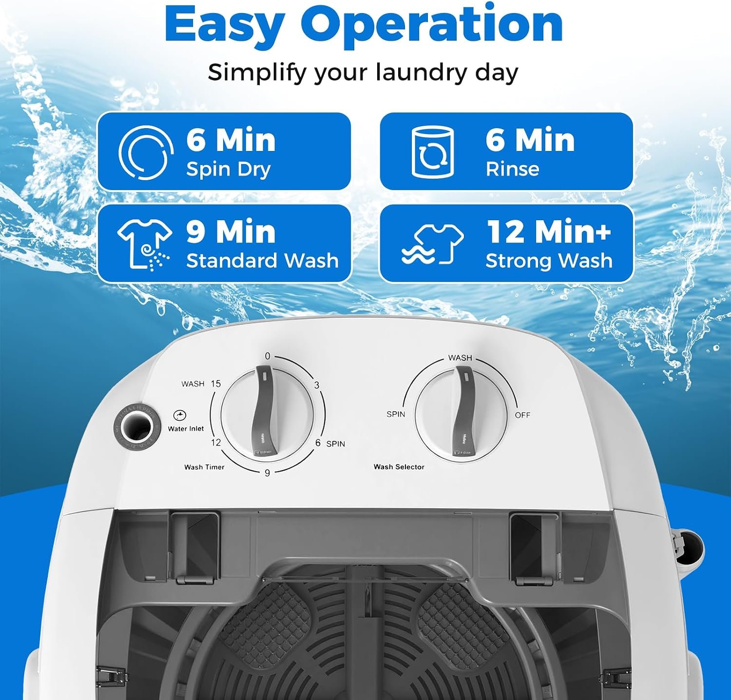 COSTWAY Mini Portable Washing Machine, 5.5 lbs Capacity, Compact Laundry Washer with Spin Tub & Drain Hose, Perfect for Apartment Dorms RV Home (Grey) - Image 5