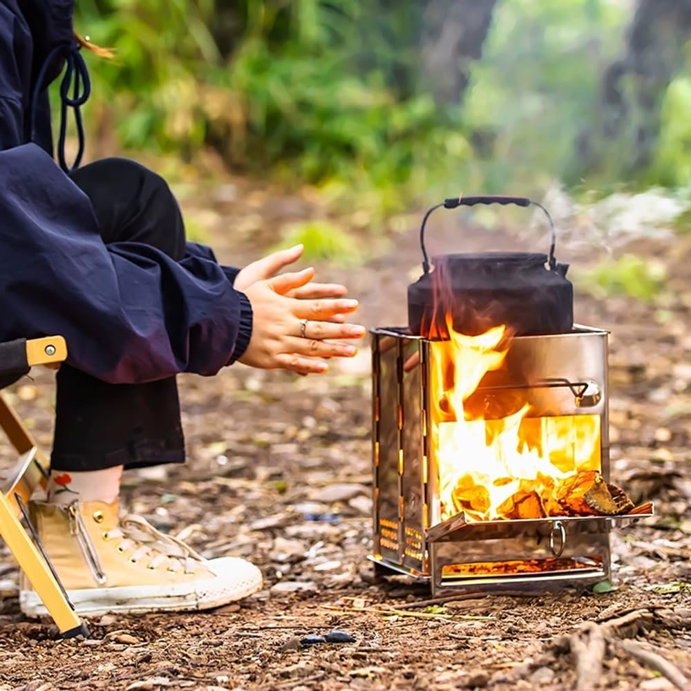 REDCAMP Wood Burning Folding Camp Stove Stainless Steel Grid, Portable Collapsible Backpacking Stove Survival Rocket Stove for Hiking Outdoor Tent Camping Picnic BBQ, Samll - Image 2