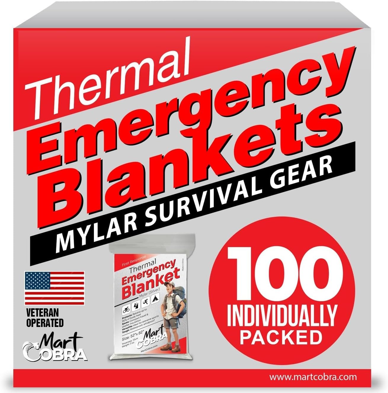 Emergency Blanket Mylar Thermal Space Survival Gear & Supplies 100-Pack