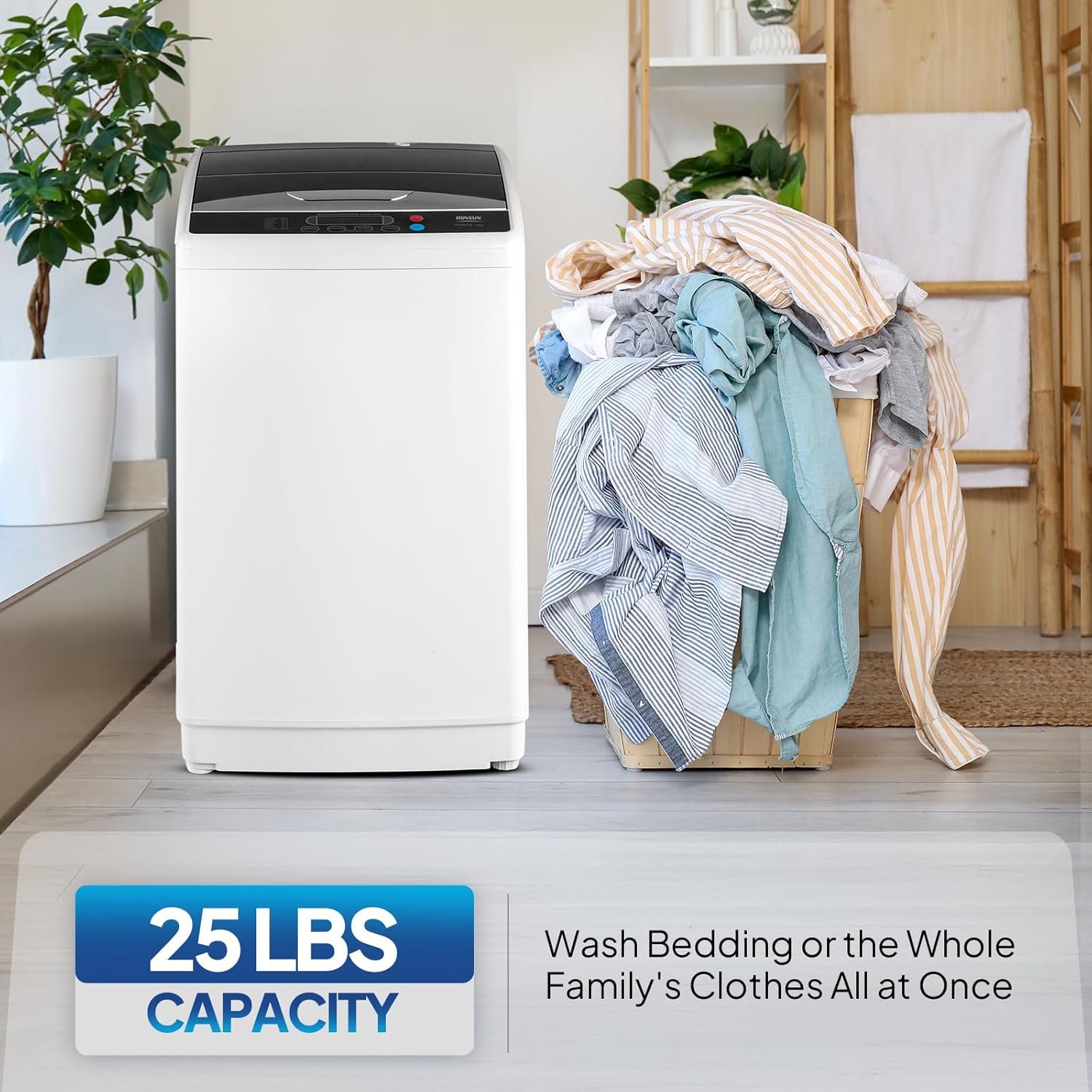 ROVSUN 25LBS Portable Washing Machine, Full-Automatic Electric Laundry Machine with Stainless Steel Drum, Compact Washer and Spin Dryer Combo with Drain Pump for Home, Apartment - Image 2