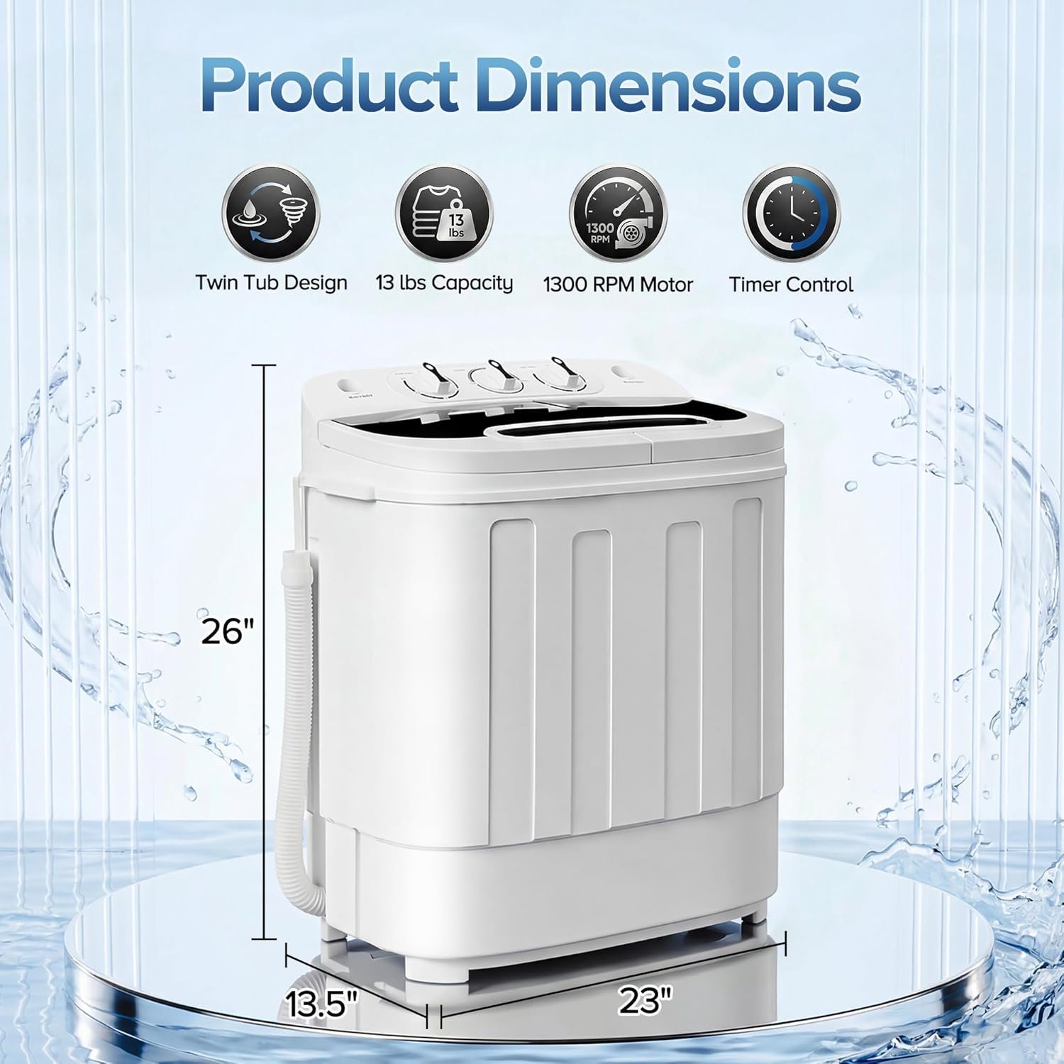 SUPER DEAL Compact Mini Twin Tub Washing Machine 13lbs Capacity Portable Washer Wash and Spin Cycle Combo, Built-in Gravity Drain for Camping, Apartments, Dorms, College, RV’s and Small Spaces - Image 5