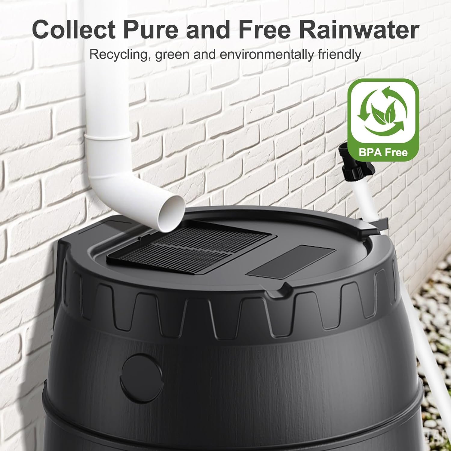 45 Gallon Rain Barrel with Stand for Gutter Rainwater Collection, BPA-Free Water Storage Barrel with Mesh Screen, Spigot and Overflow Valve for Garden Watering and Outdoor Use - Image 2